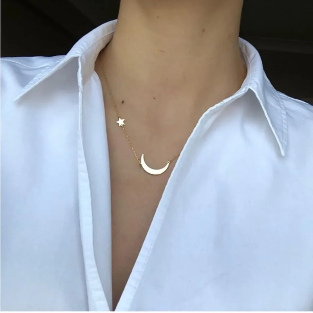 Gold 14k Gold Plated Moon & Star Chain Necklace